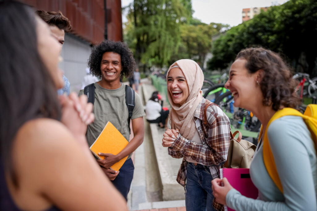 College students talking and laughing